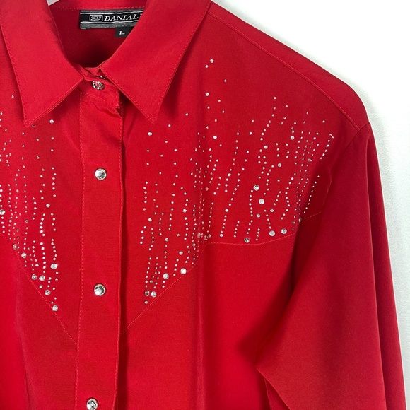 Vintage Red Rhinestone Western Blouse Size… - Picture 2 of 9